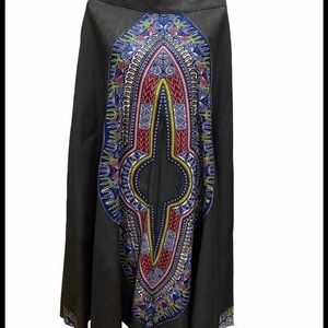 African Print Denim Style Skirt with Side Pockets